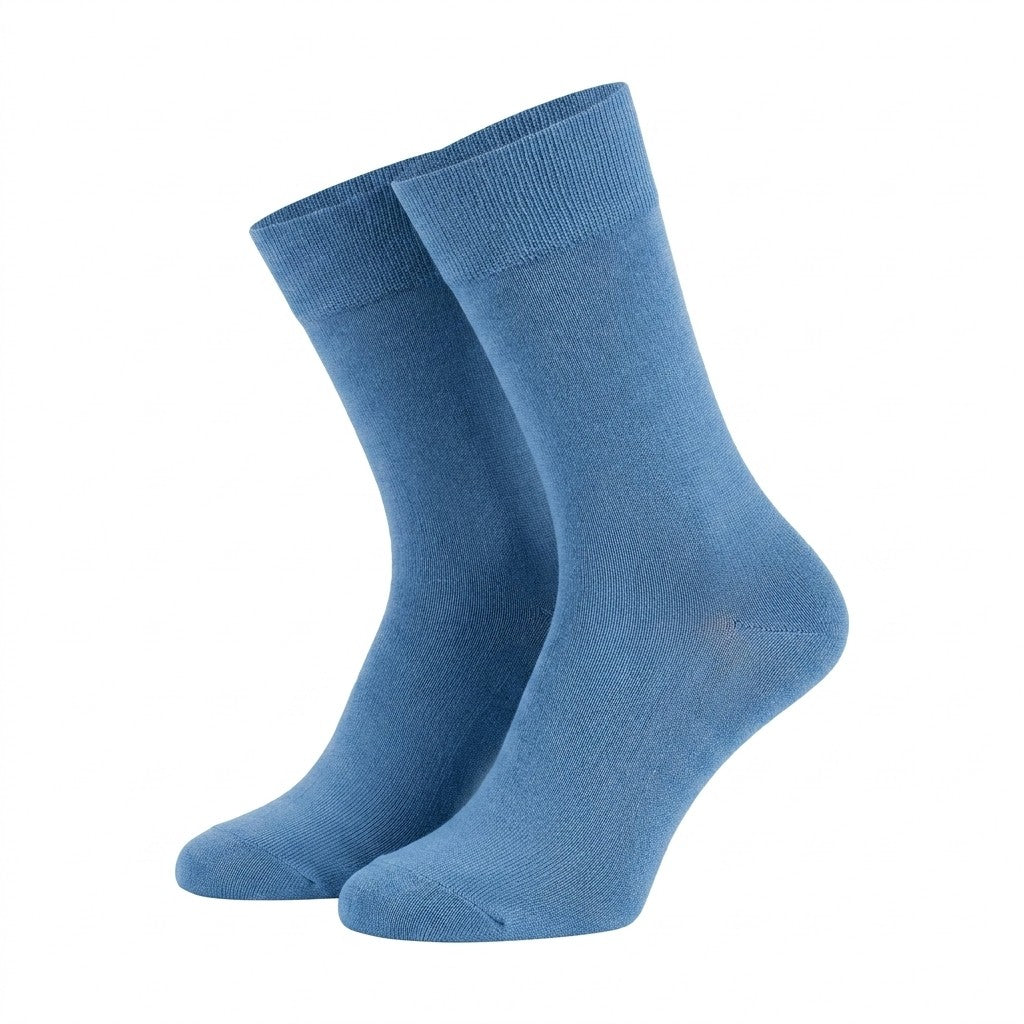 Light blue Cellini Uomo Distretto73 men's dress socks made of 100% Filoscozia cotton, solid color, ankle-length with ribbed cuff.