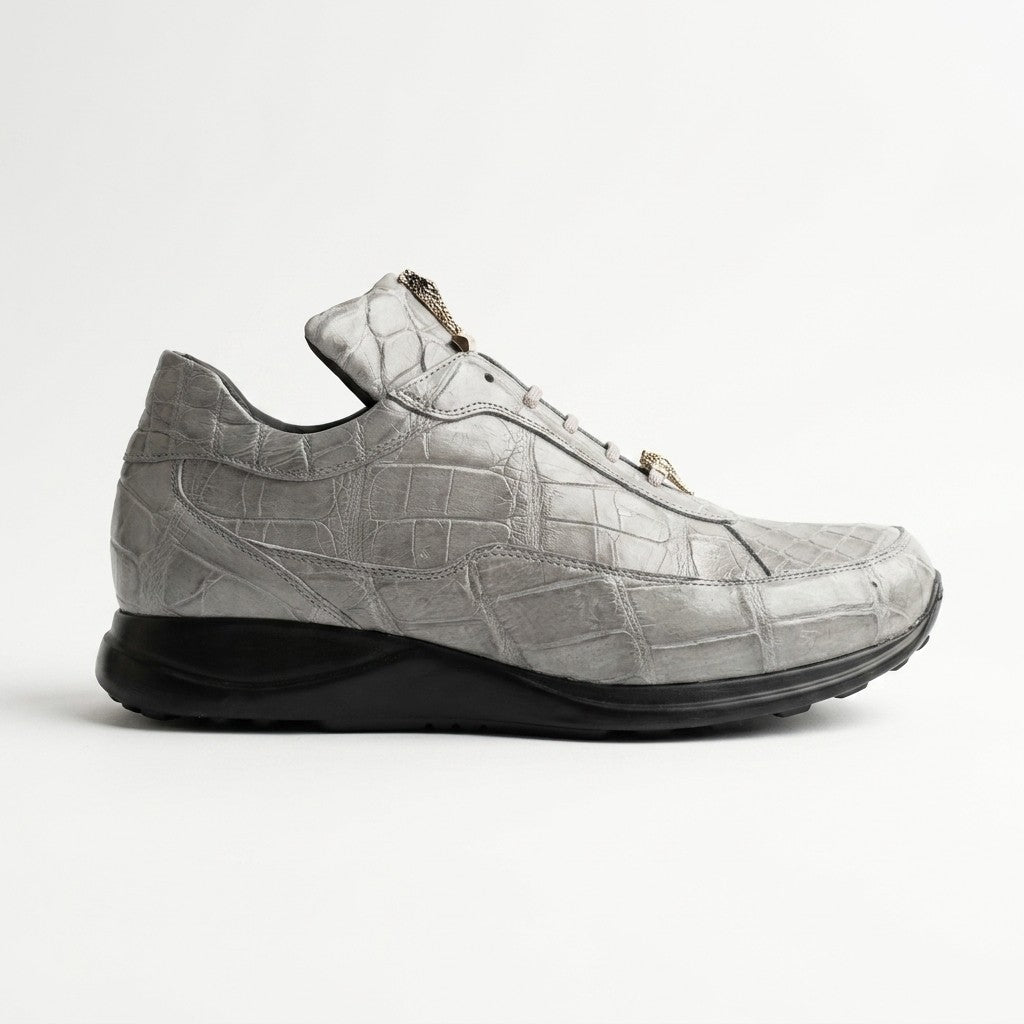 Light grey Mauri 8900 Alligator sneakers showing textured alligator pattern and sleek sneaker design.