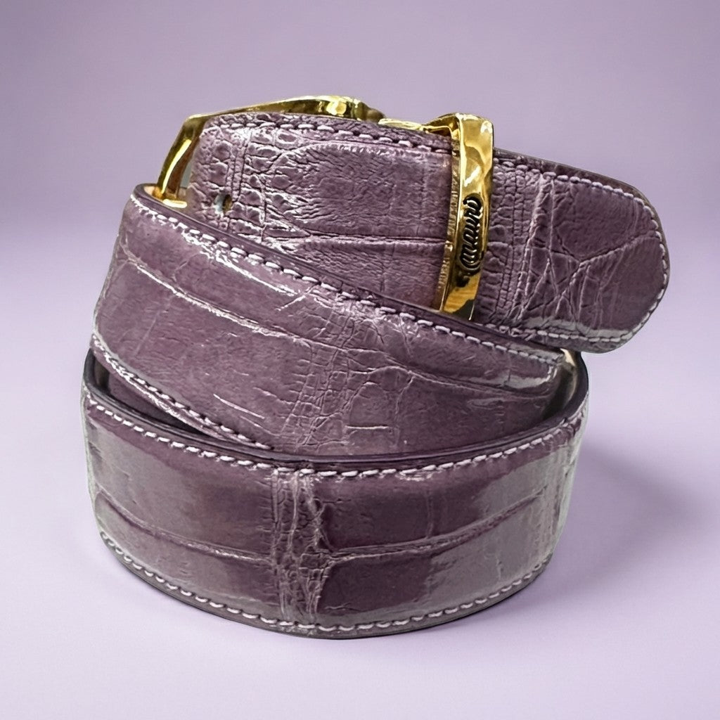 Purple Mauri alligator belt featuring a sleek design and adjustable buckle, perfect for stylish accessories.