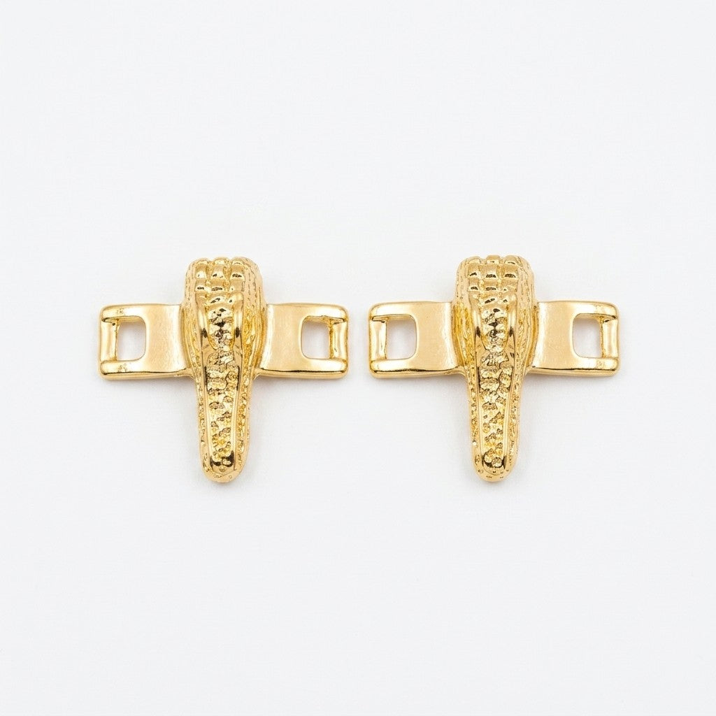 Mauri alligator shoe lace bar accessories in gold and silver with textured alligator pattern for stylish shoe decoration