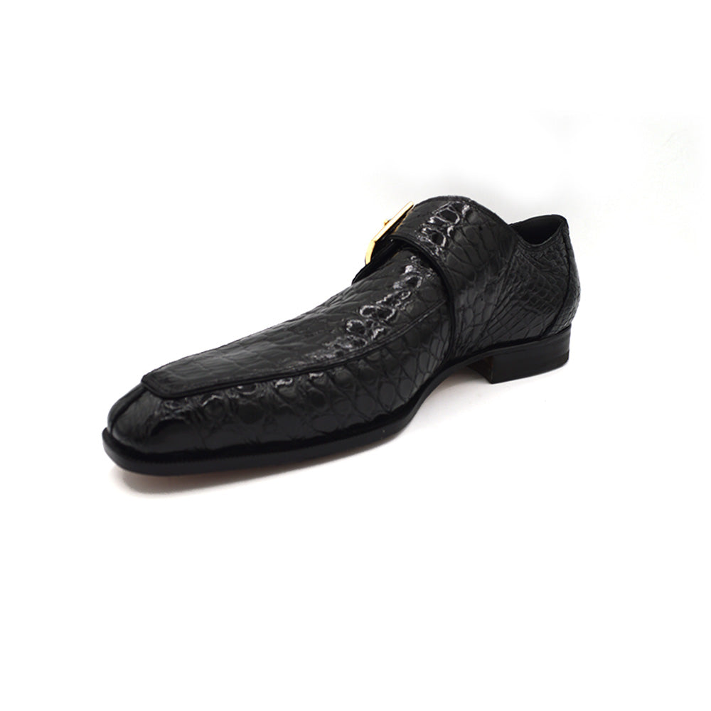 Mauri 1172 Monk Strap is made in all over alligator skin Black