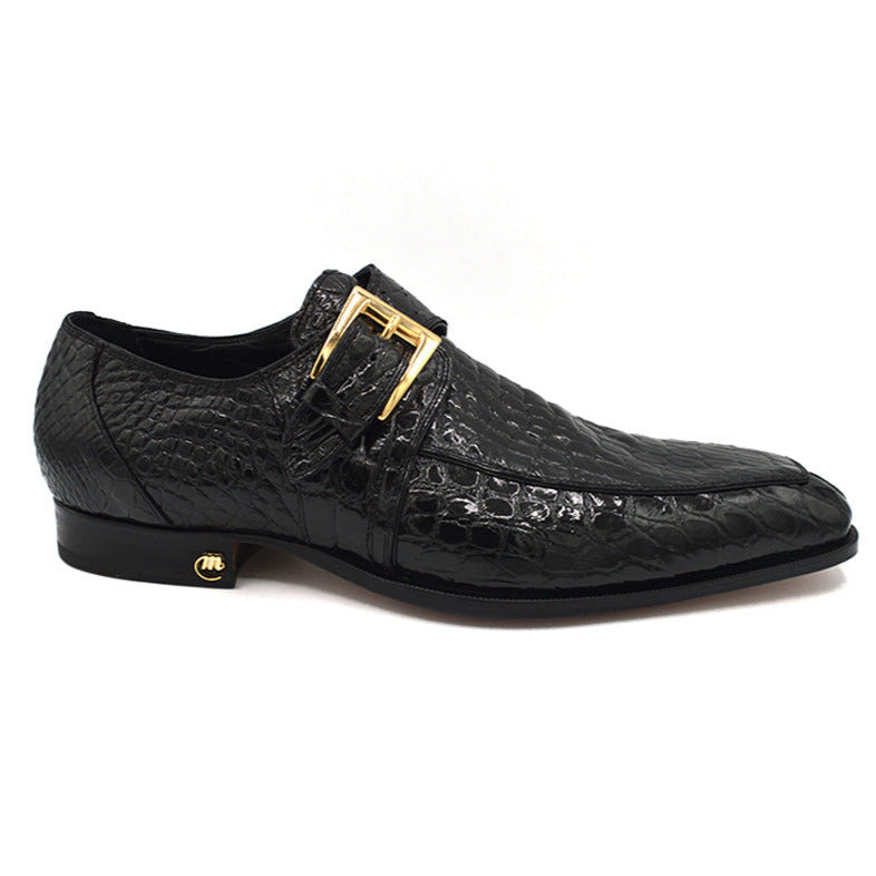 Mauri 1172 Monk Strap is made in all over alligator skin Black