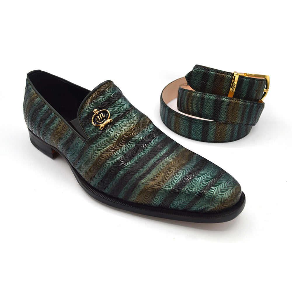 Mauri 4709 Green Fabric Loafer and Belt