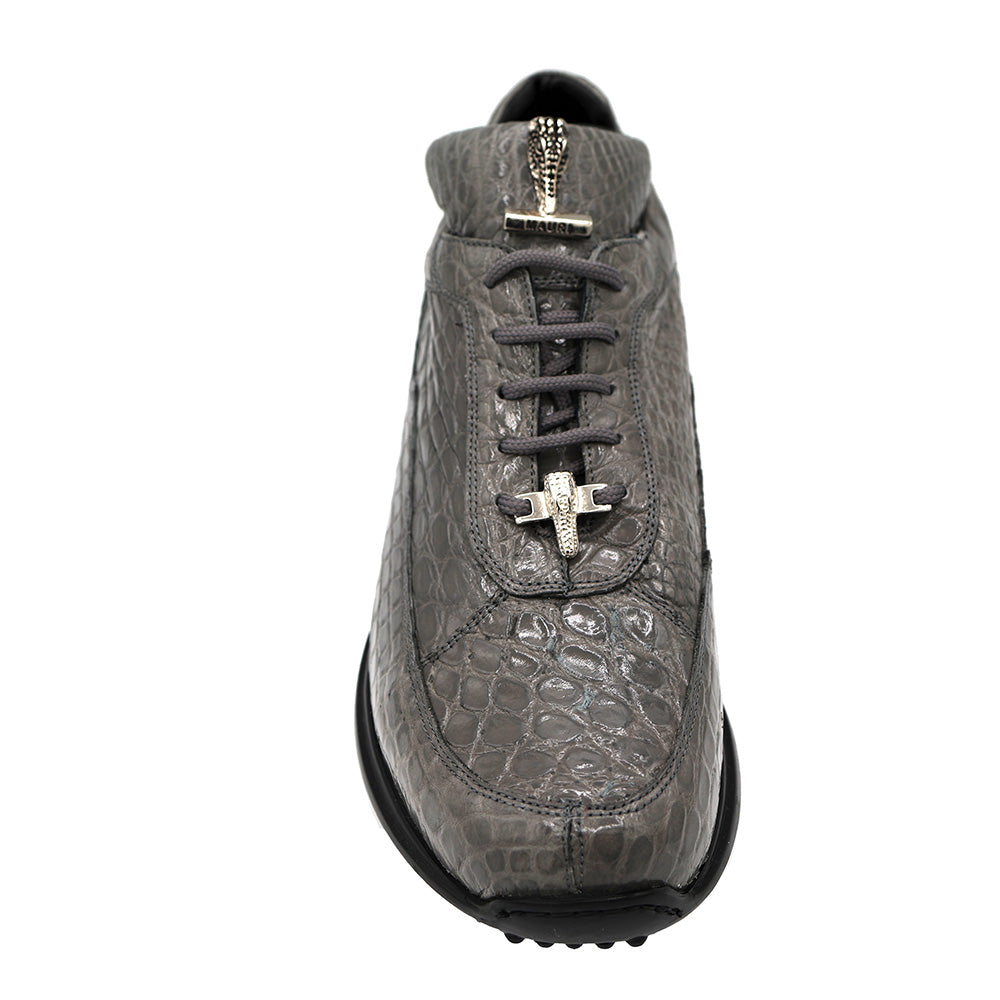 Medium grey Mauri 8900 alligator sneakers with textured leather and sporty design, showcasing the stylish sneaker profile.