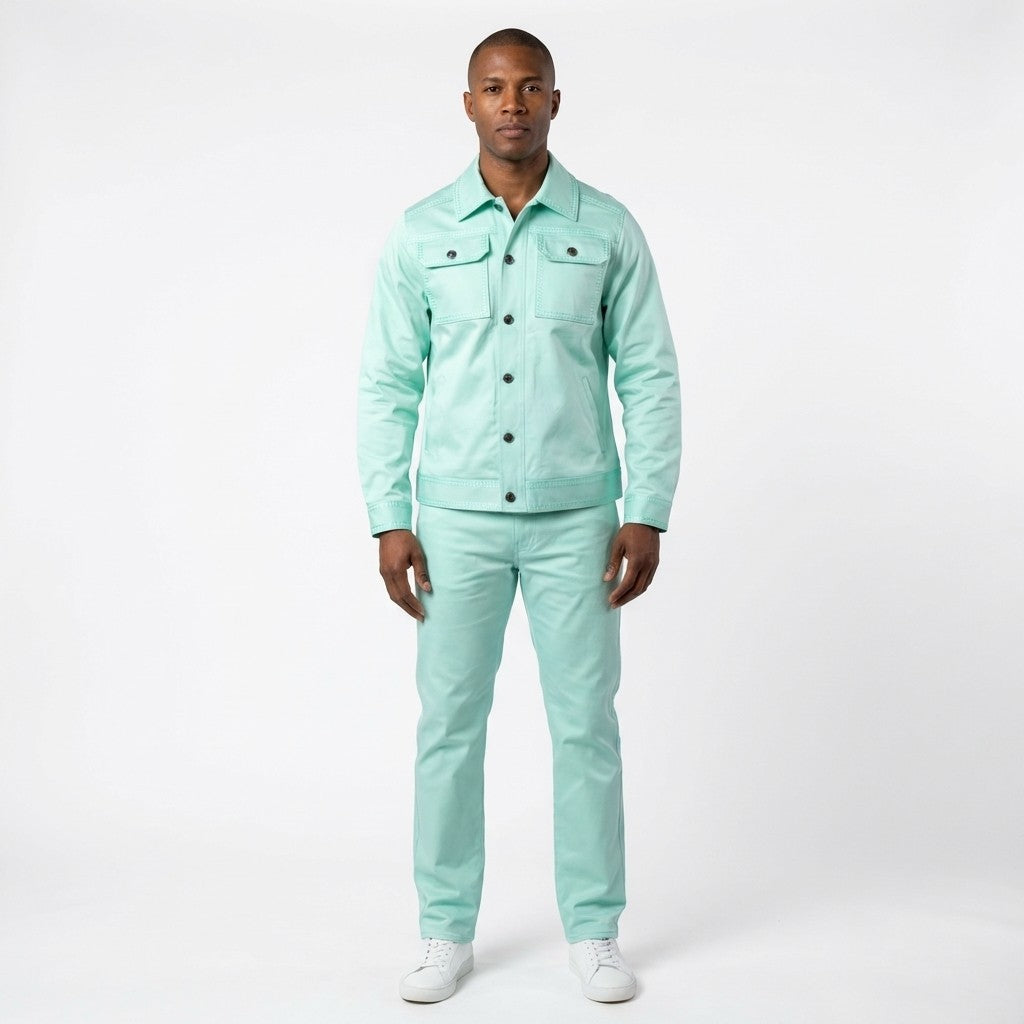 Prestige Denim COJ 300 v3 coat, stylish mint jacket with button details, perfect for casual wear and modern fashion.