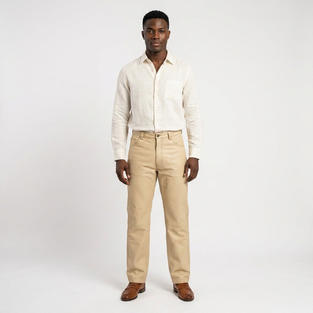 Missani 100% leather pants, last pair, stylish black trousers with fitted design and sleek finish.