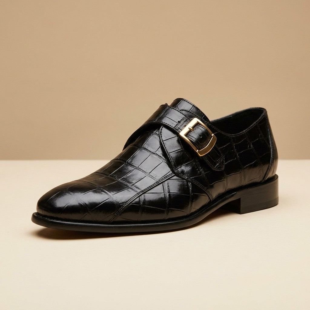 Calzoleria Toscana Crocodile Caiman Flanks Monk Strap Shoes - Preorder