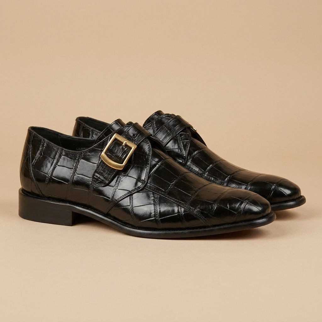 Calzoleria Toscana Crocodile Caiman Flanks Monk Strap Shoes - Preorder
