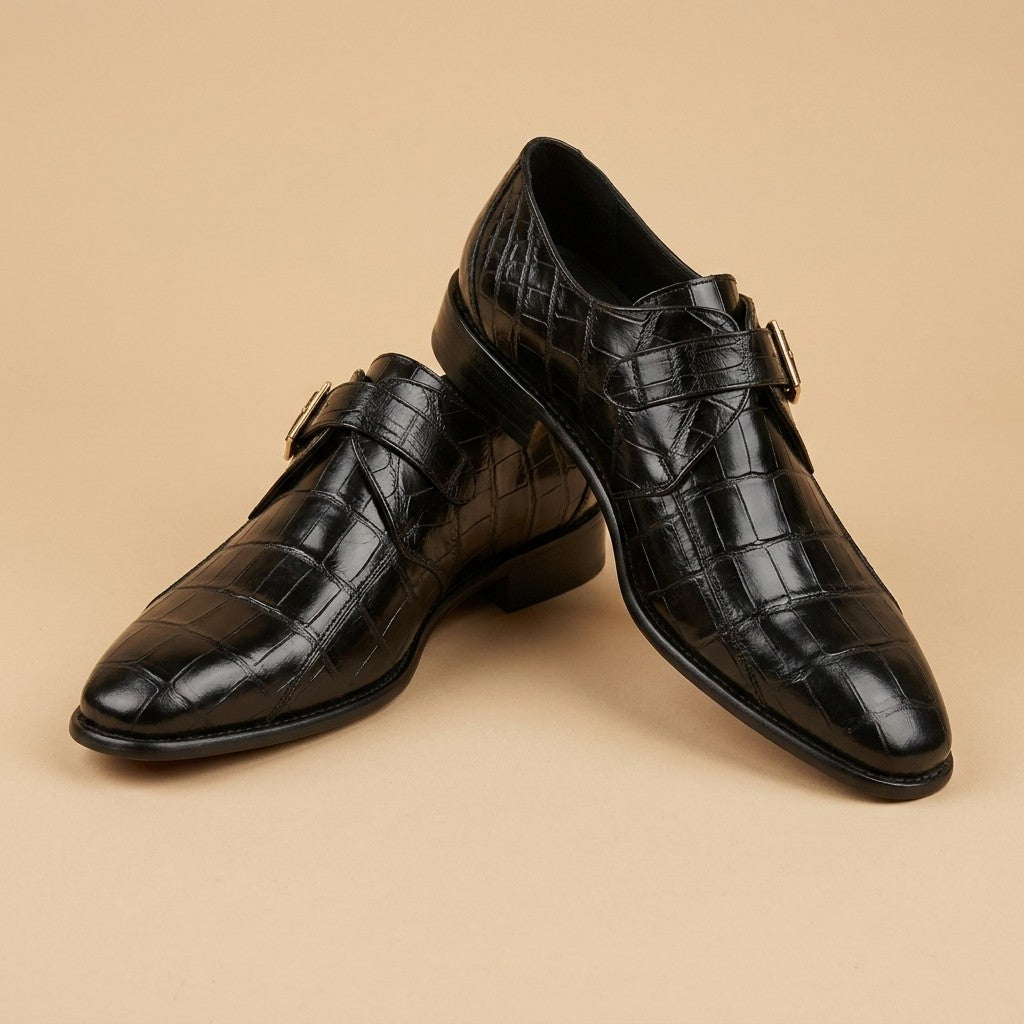 Calzoleria Toscana Crocodile Caiman Flanks Monk Strap Shoes - Preorder