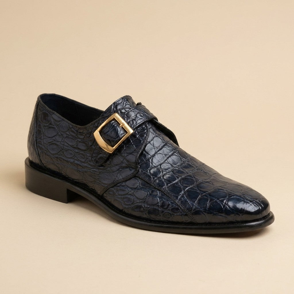 Calzoleria Toscana Crocodile Caiman Flanks Monk Strap Shoes - Preorder