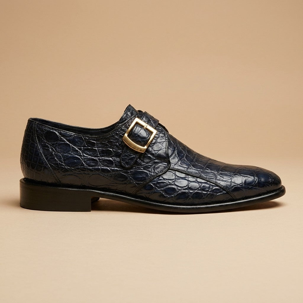 Calzoleria Toscana Crocodile Caiman Flanks Monk Strap Shoes - Preorder