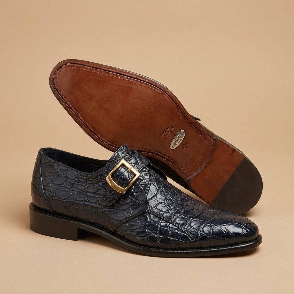 Calzoleria Toscana Crocodile Caiman Flanks Monk Strap Shoes - Preorder