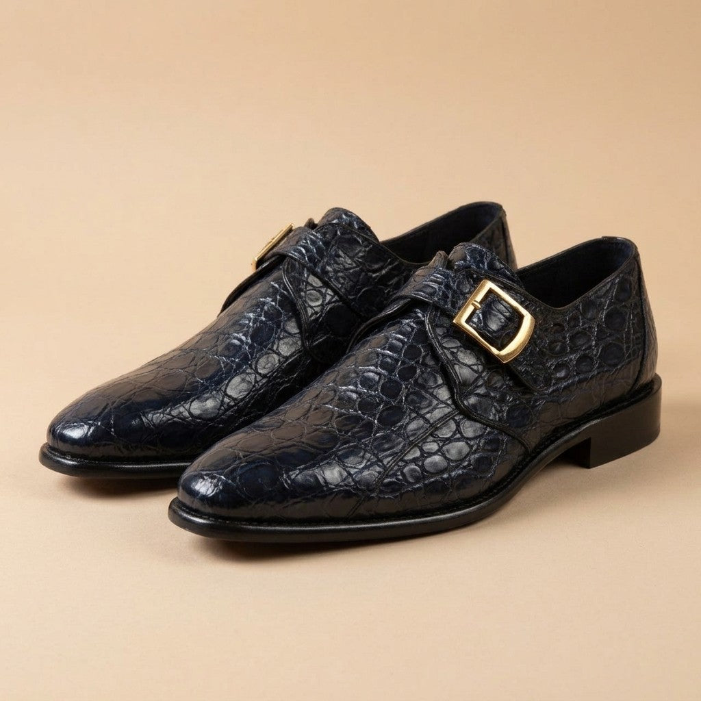 Calzoleria Toscana Crocodile Caiman Flanks Monk Strap Shoes - Preorder
