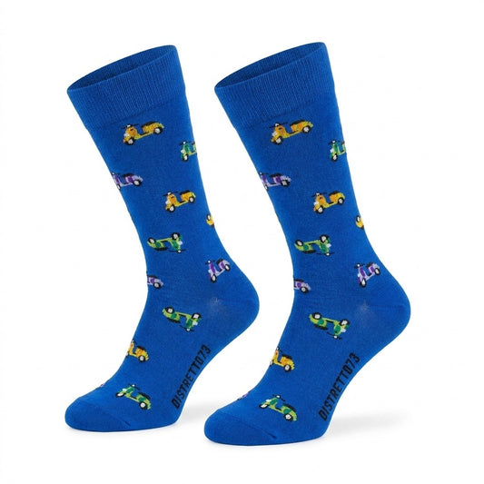 Royal blue men's cotton scooter socks by Cellini Uomo, featuring Distretto73 Filoscozia design for stylish comfort.