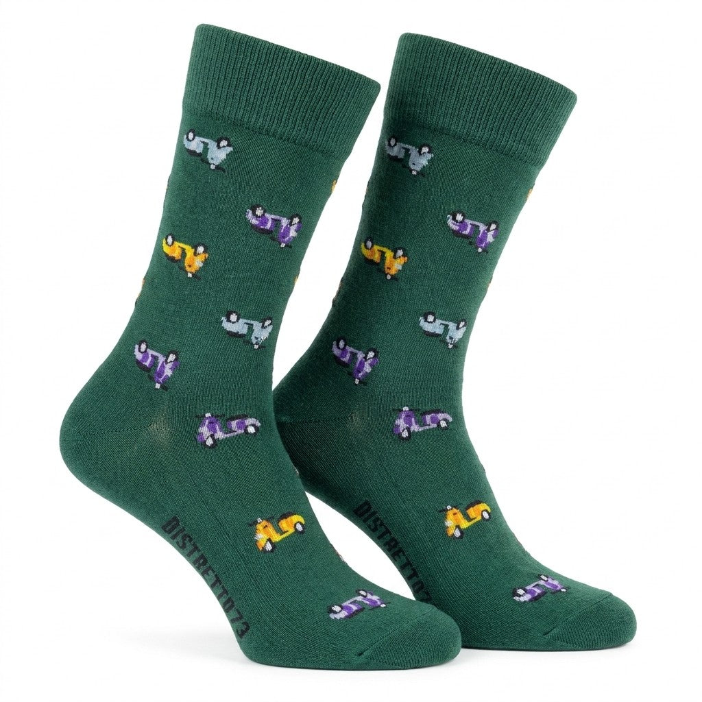 Cellini Uomo Distretto73 Men's Filoscozia cotton scooter socks in motergreen, showcasing comfortable, stylish apparel for men.