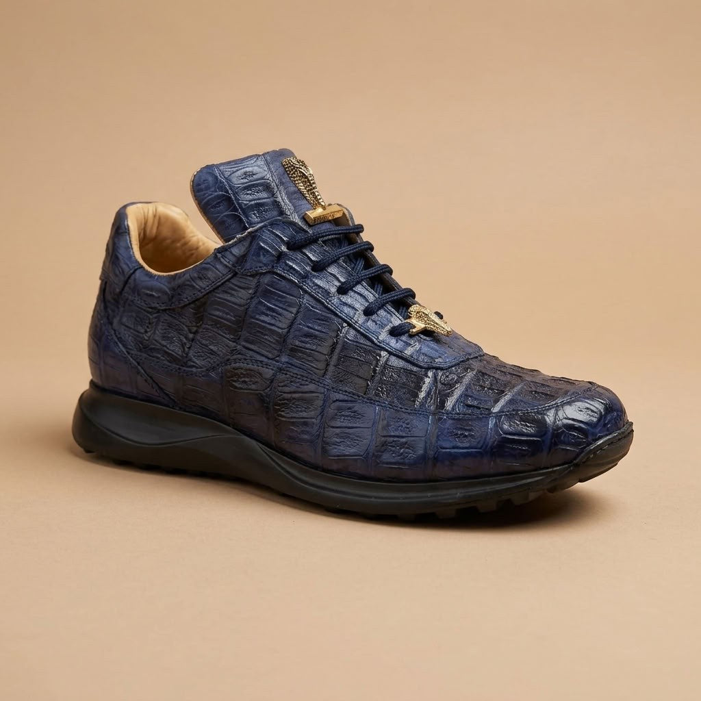 Mauri 8900 Caiman Fuscus sneakers in navy with textured caiman leather detailing