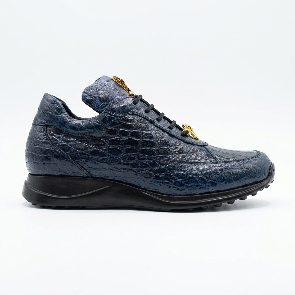 Navy Mauri 8900 Alligator Sneakers featuring textured alligator pattern, stylish design, and comfortable fit.