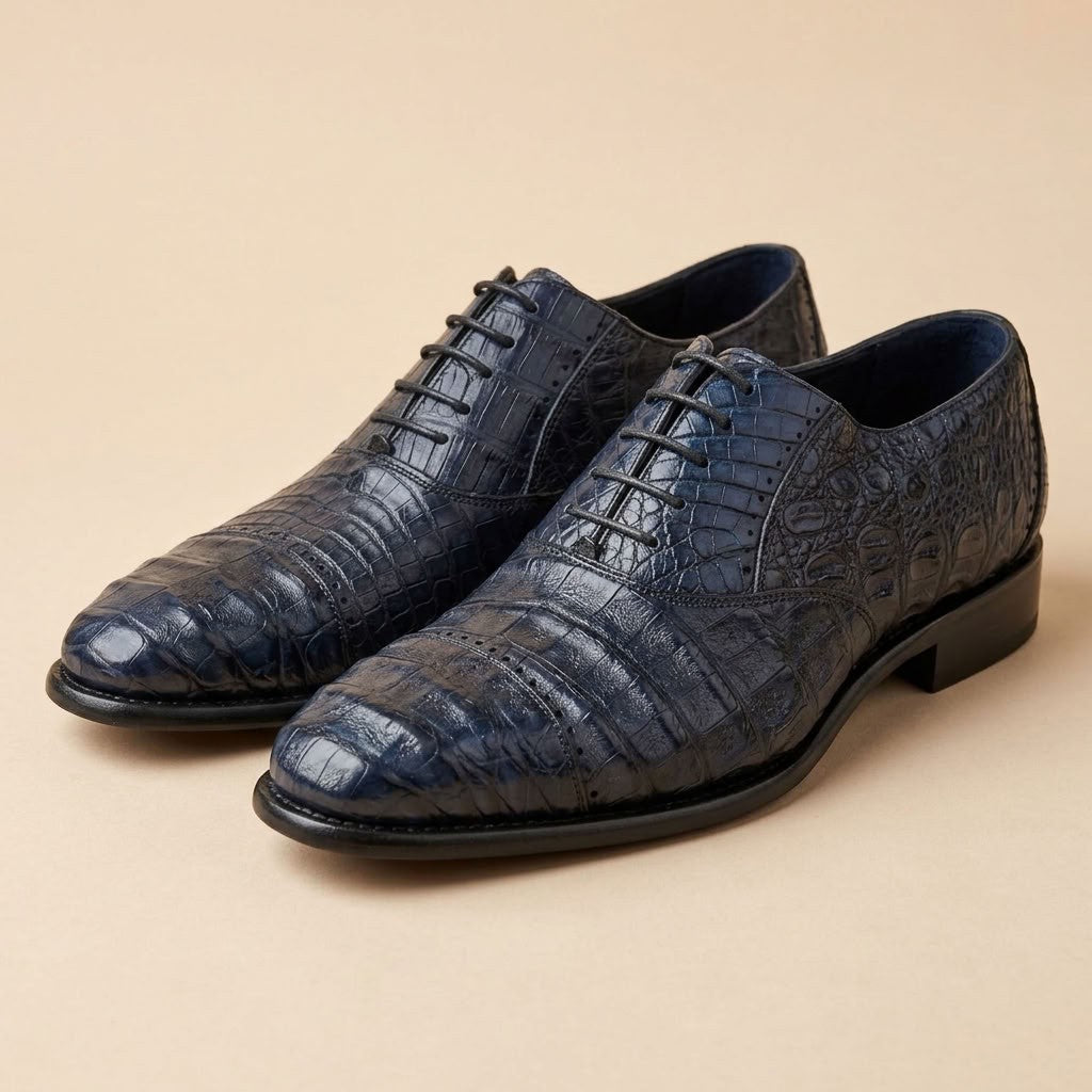 Calzoleria Toscana Caiman Crocodile Cap-Toe Dress-Up Shoes
