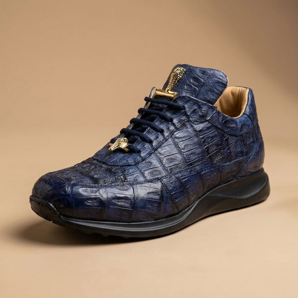 Mauri 8900 Caiman Fuscus sneakers in navy with textured caiman leather detailing