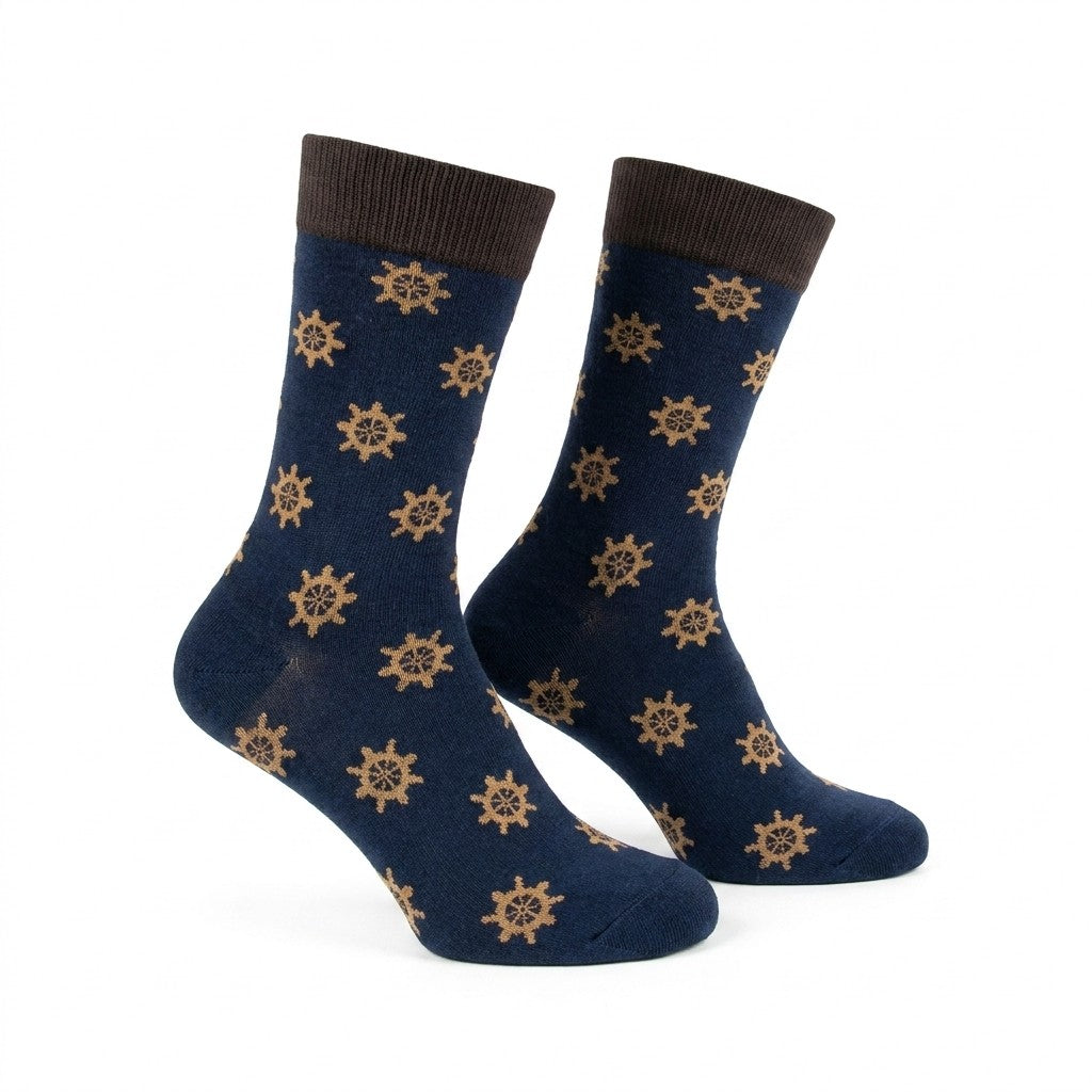 Navy and brown Filoscozia cotton Seaport socks for men by Cellini Uomo, stylish and comfortable men's apparel accessory.