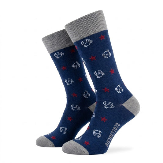 Navy and grey Cellini Uomo Distretto73 men's Filoscozia cotton Seaport socks with striped pattern, casual and comfortable footwear.