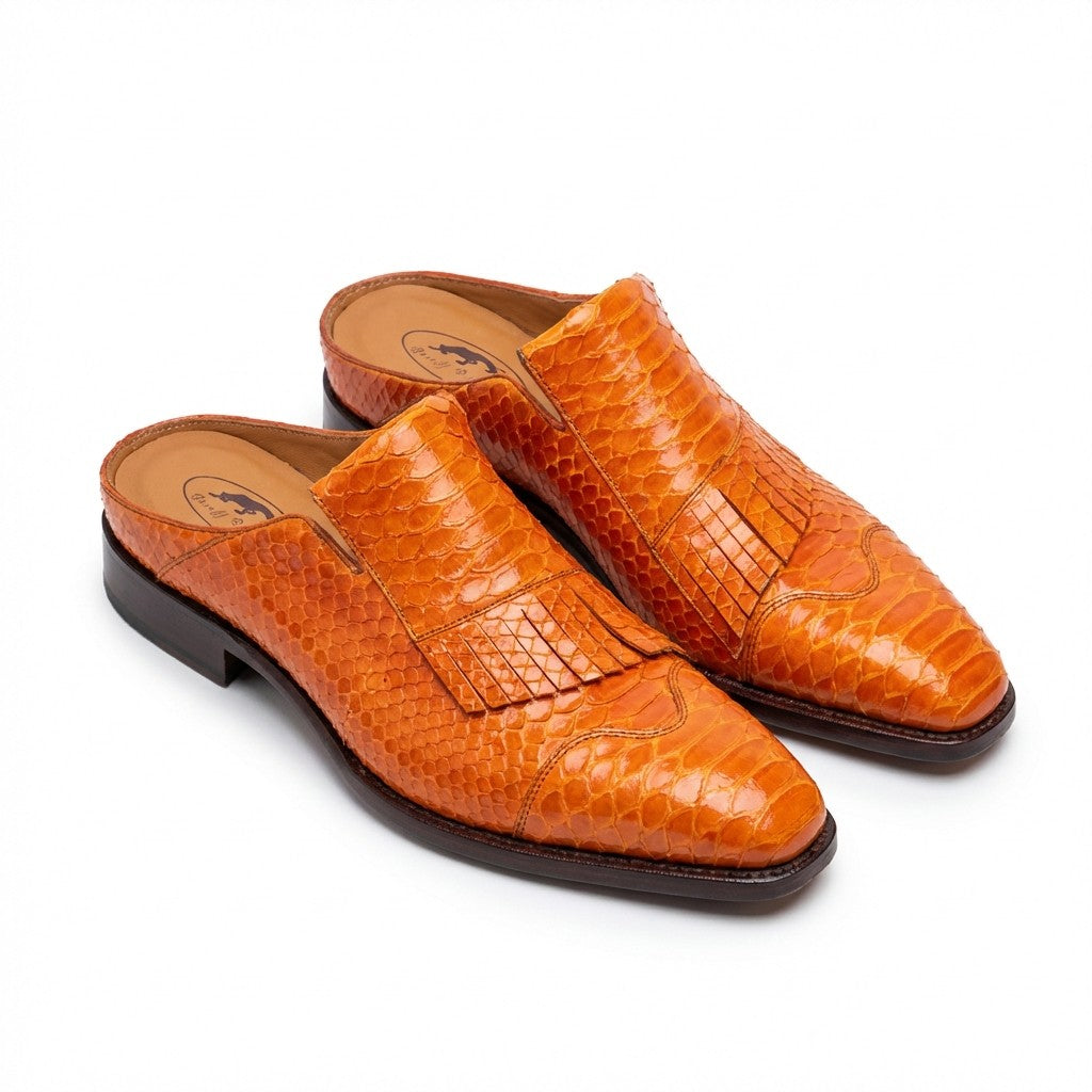 Sheriff Collection Orange Python Half Shoes | Genuine Python Leather