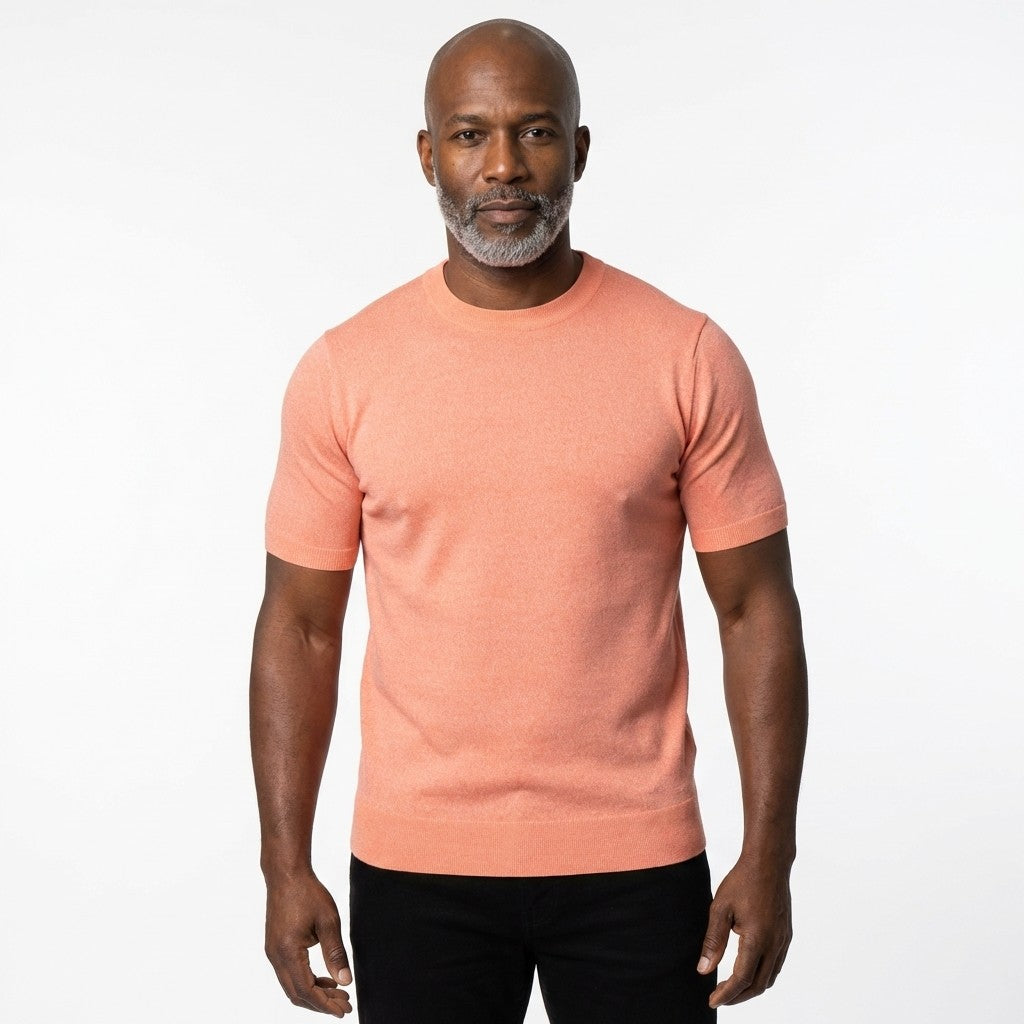 Orange Prestige crew neck short sleeve shirt CMK-350 with a classic fit, displayed on a hanger against a neutral background.