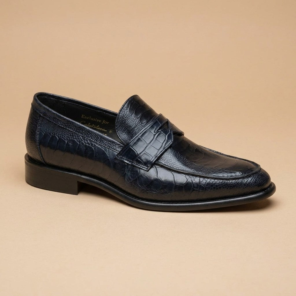 Marfa Calzoleria Toscana Ostrich Leg & Caiman Crocodile Penny Loafers