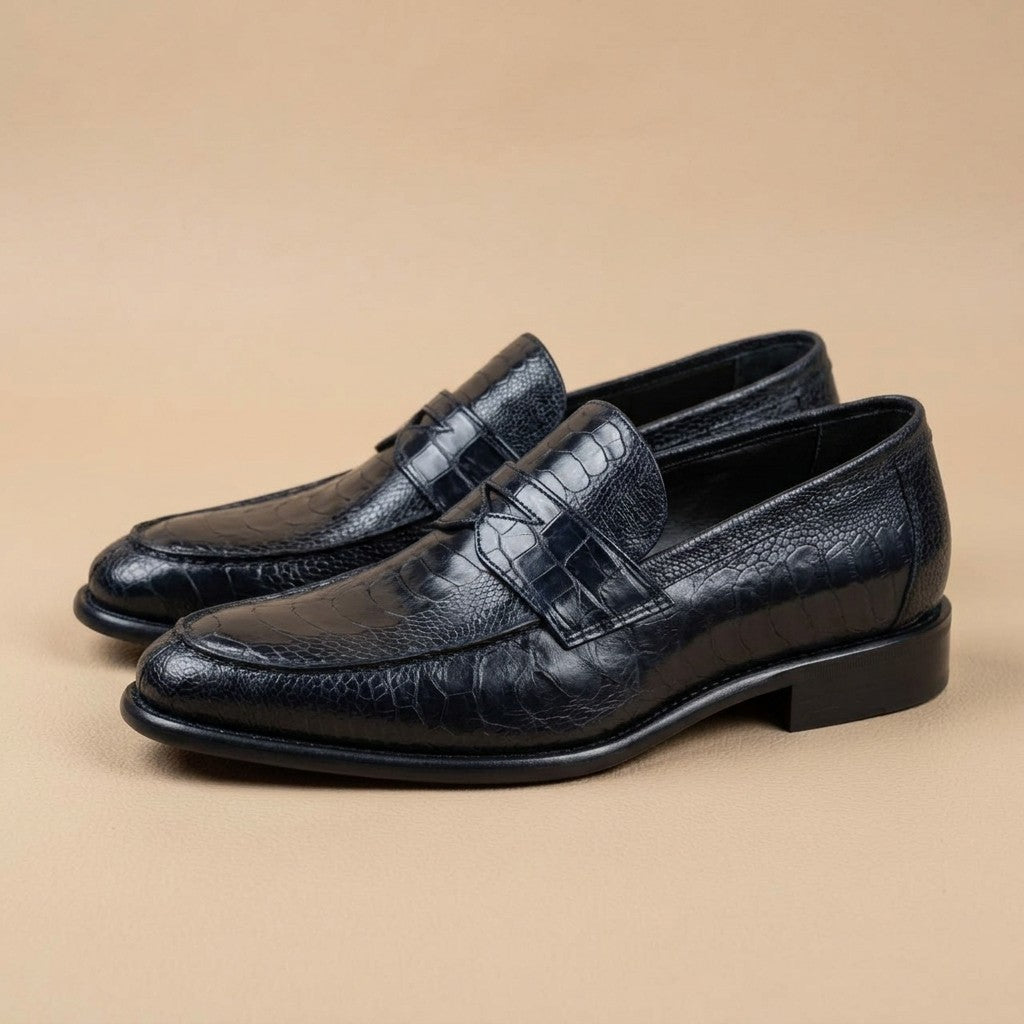 Marfa Calzoleria Toscana Ostrich Leg & Caiman Crocodile Penny Loafers