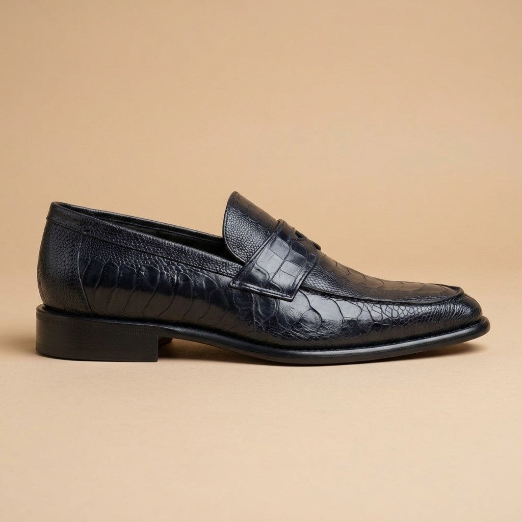 Marfa Calzoleria Toscana Ostrich Leg & Caiman Crocodile Penny Loafers