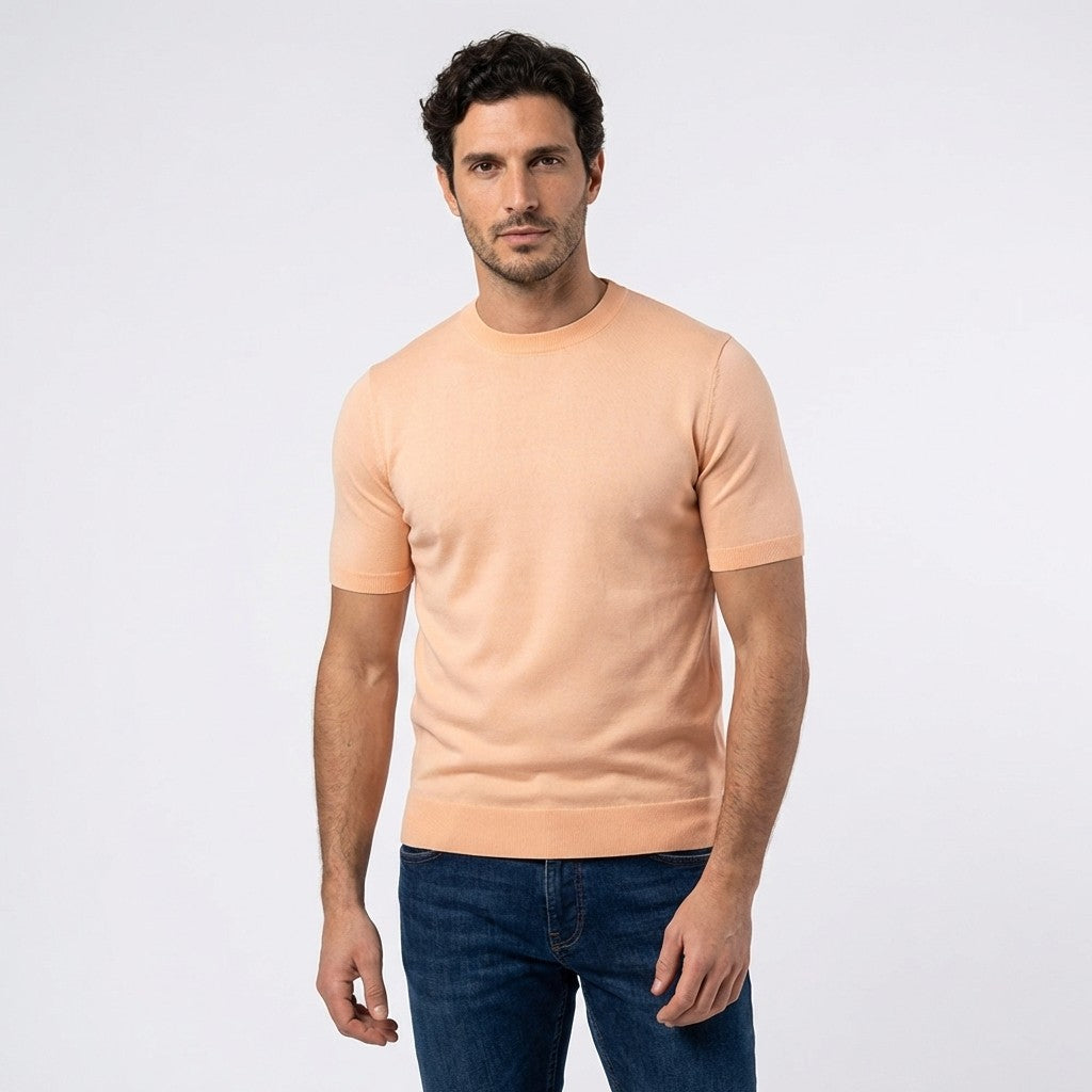 Prestige peach crew neck short sleeve shirt CMK-350, 650, casual men's clothing, soft fabric, comfortable fit, plain design.