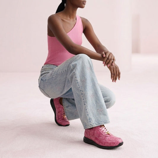 Mauri 8900 pink women's alligator limited edition sneakers with stylish design and textured alligator pattern.