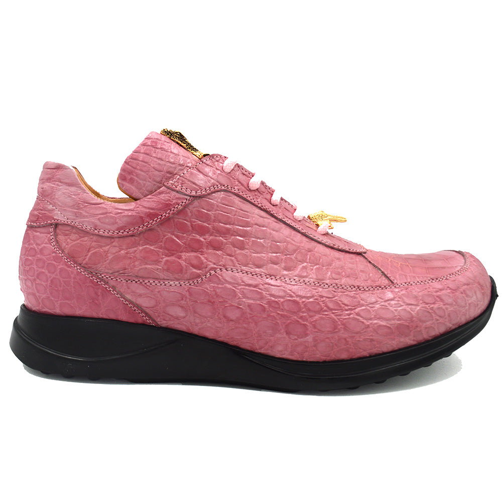 Pink Mauri 8900 Alligator Sneakers with textured alligator pattern and white rubber sole, stylish and comfortable for casual wear.