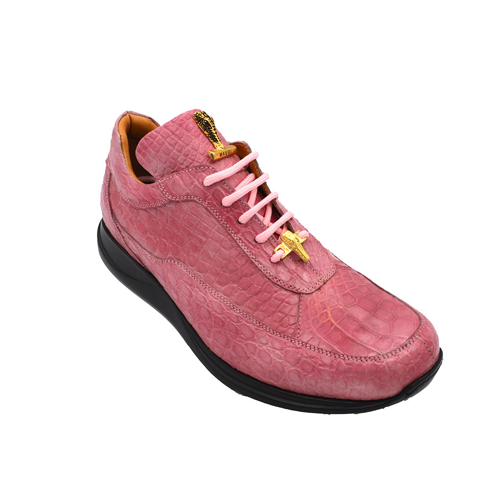 Pink Mauri 8900 Alligator Sneakers with textured alligator pattern, casual sneaker design, and lace-up closure.