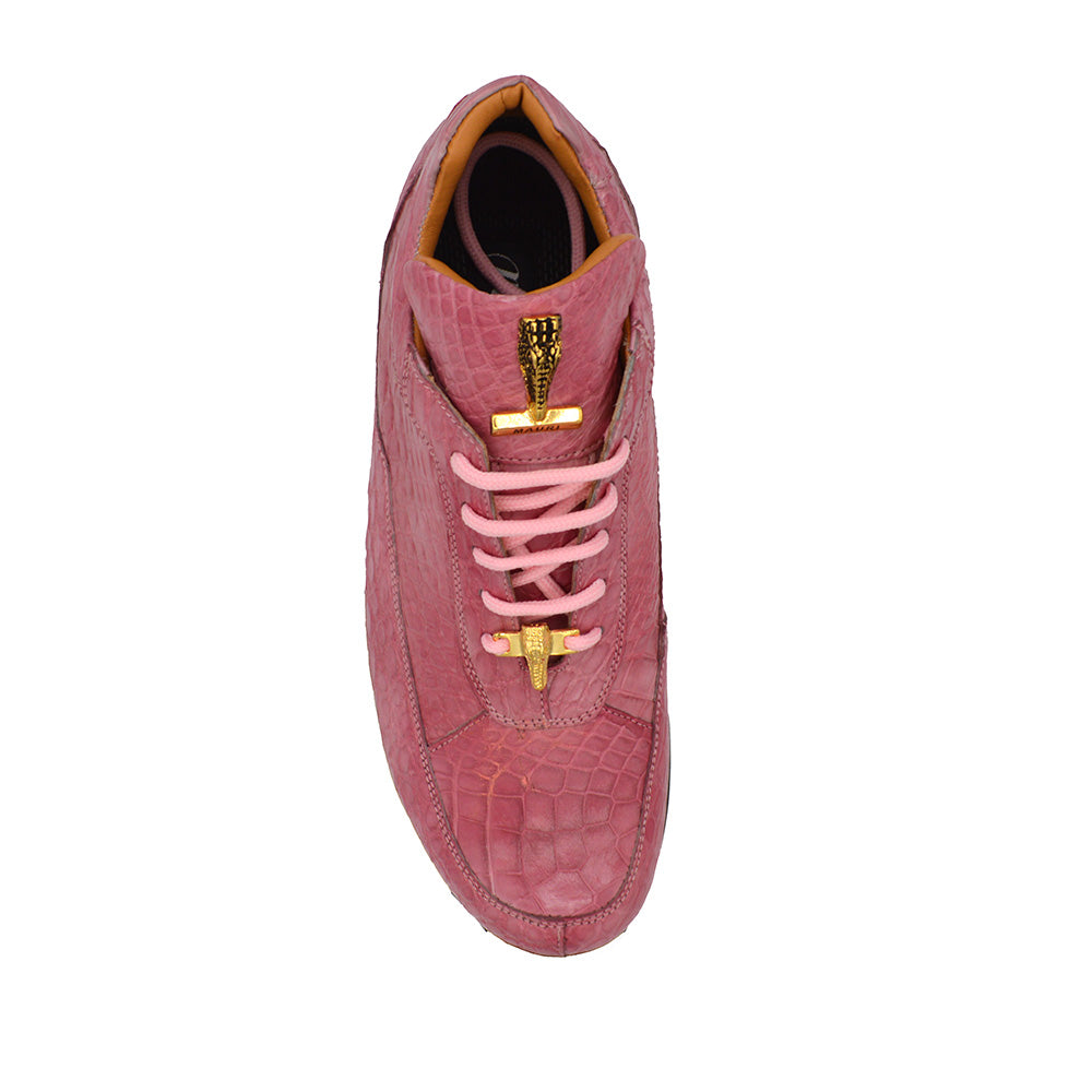 Mauri 8900 Alligator Sneakers in pink with textured alligator pattern and white rubber sole, stylish and trendy footwear.