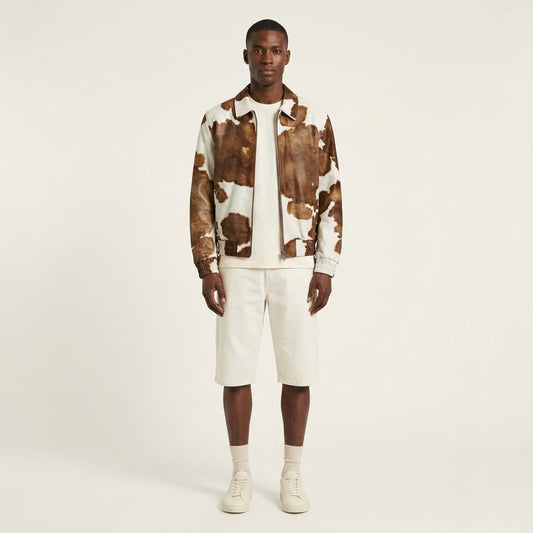 SVELG Pony-Effect 100% Calf-Skin Leather Bomber Jacket