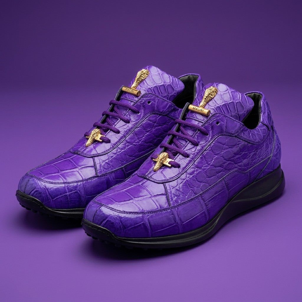 Purple Mauri 8900 Alligator Sneakers featuring textured alligator pattern and stylish design, perfect for casual wear.