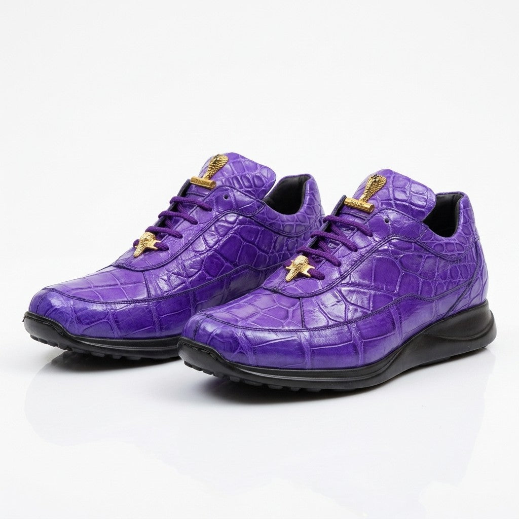 Purple Mauri 8900 Alligator Sneakers with textured alligator pattern and white sole, stylish and comfortable footwear.