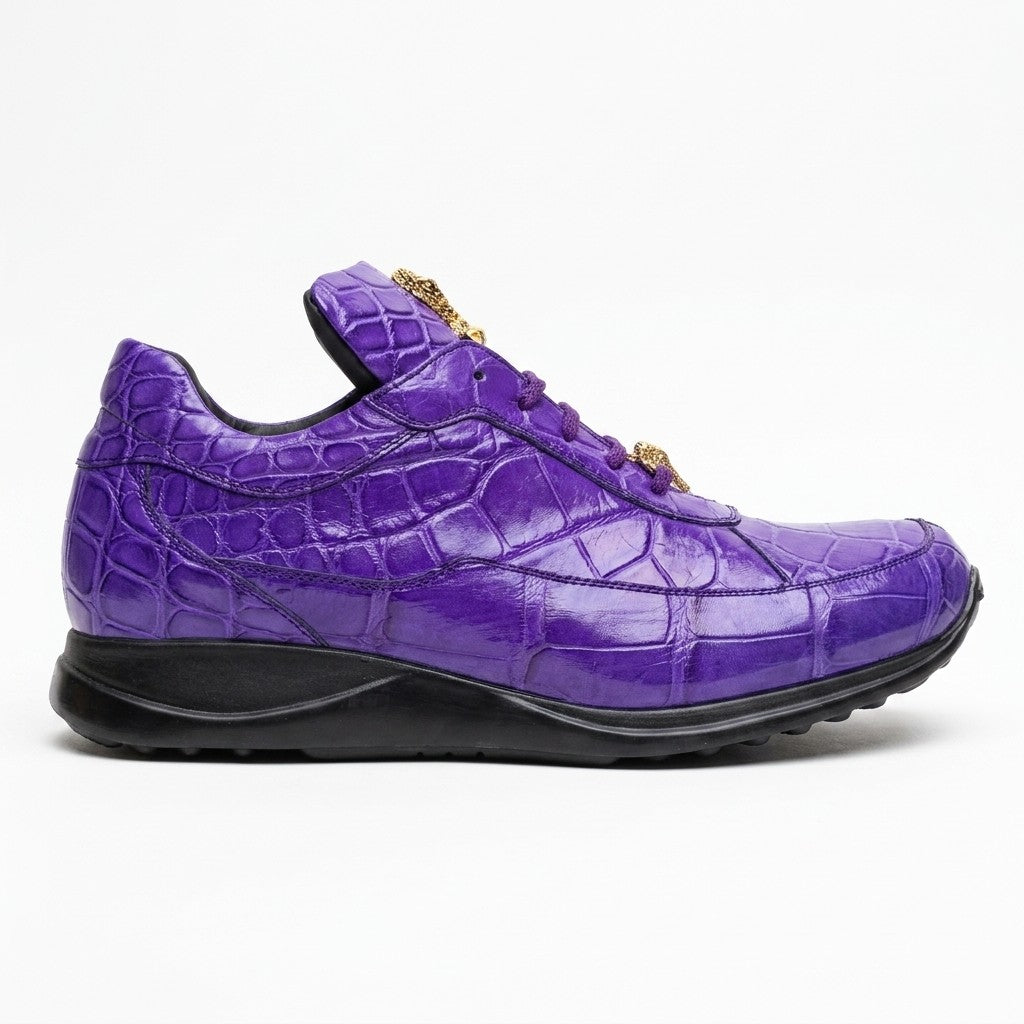 Purple Mauri 8900 Alligator Sneakers with textured alligator pattern and white rubber soles, stylish and comfortable footwear.