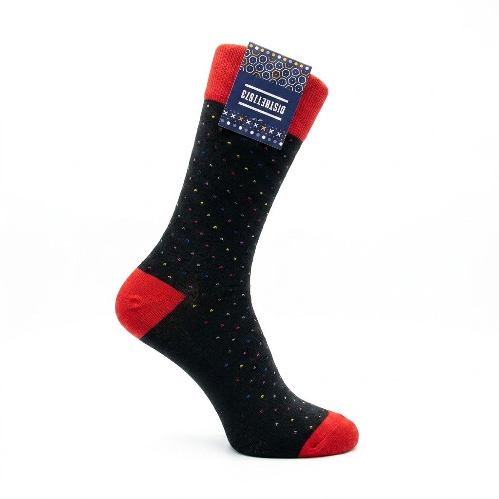 Cellini Uomo Distretto73 Men's Filoscozia cotton polka dot socks with red dots, casual ankle-length socks for men.