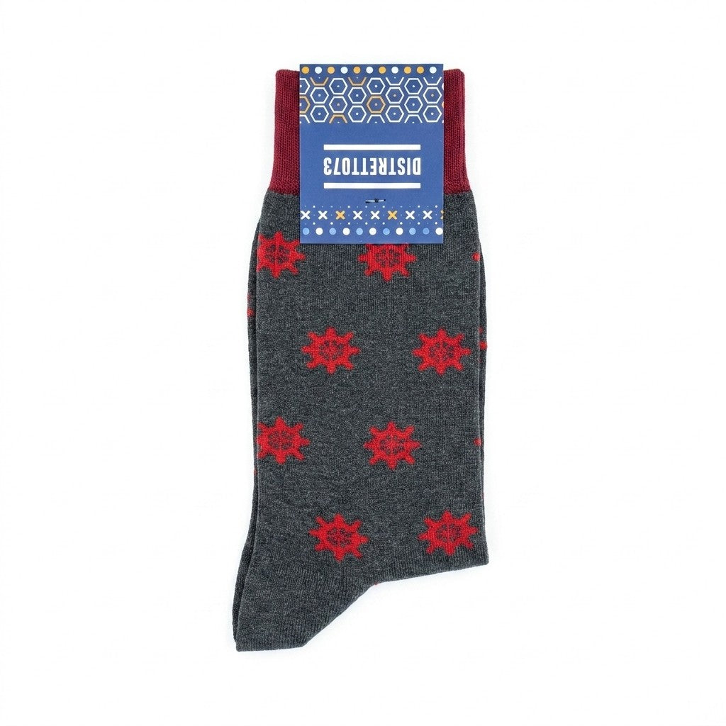 Red and grey Cellini Uomo Distretto73 Filoscozia cotton Seaport socks featuring a stylish nautical design.