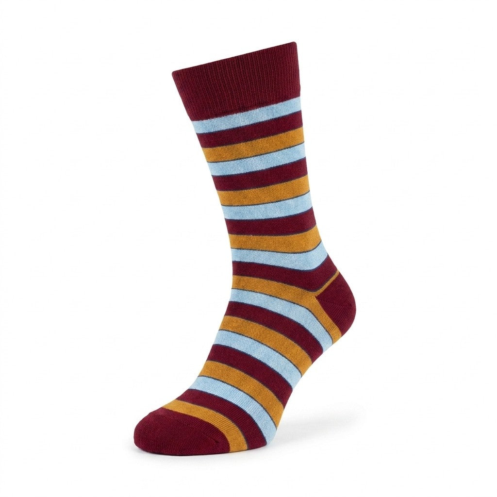 Cellini Uomo Distretto73 men's Filoscozia cotton crew socks with red, grey, and orange stripes, shown on a white background.