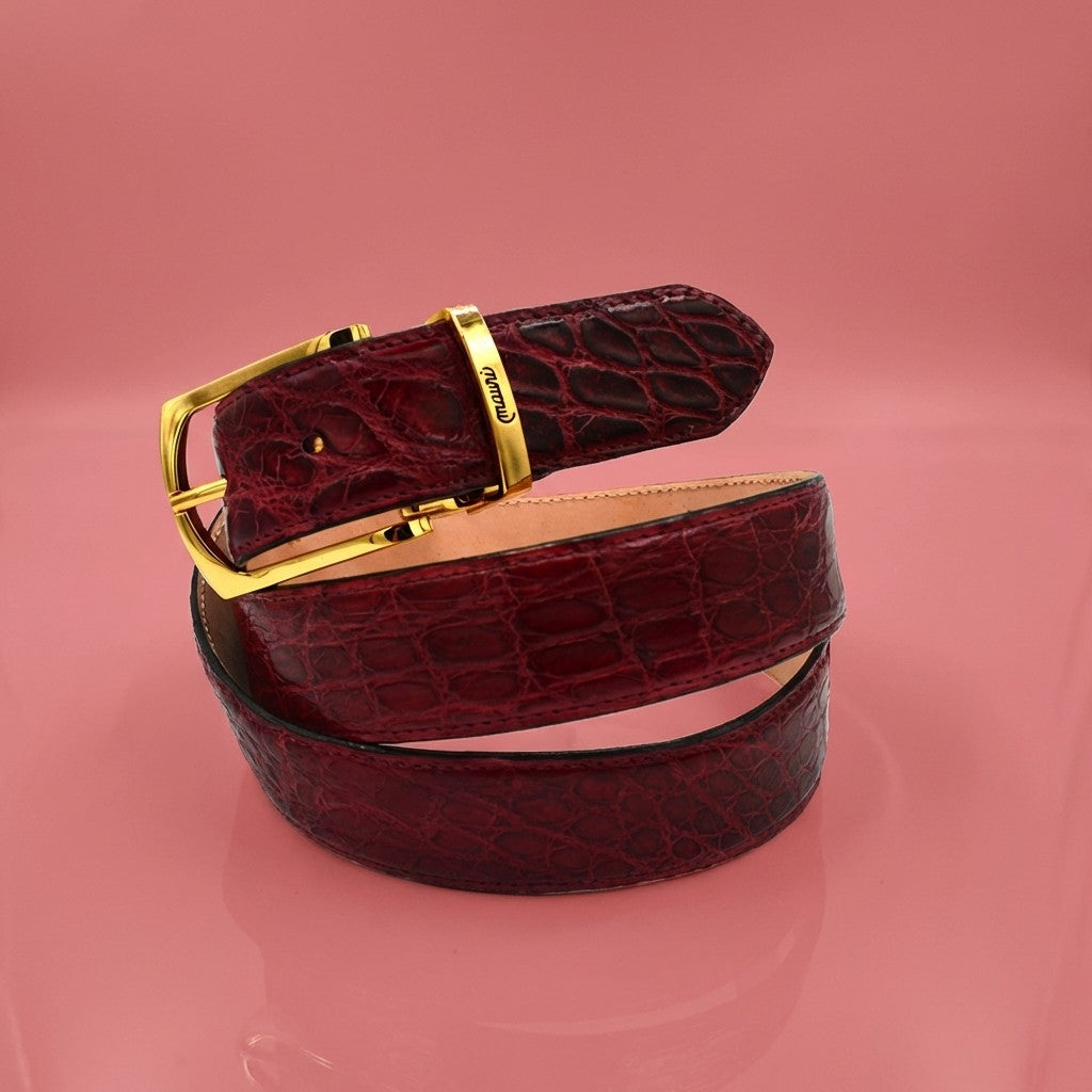 Red Mauri Alligator Belt with polished finish, showcasing the luxurious texture and classic style of the Mauri brand.