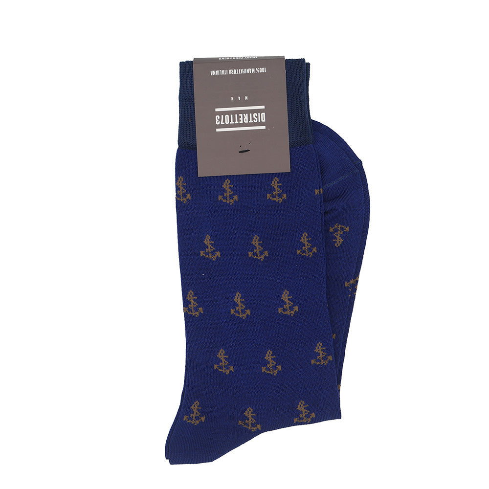 Dark blue Cellini Uomo Distretto73 Filoscozia cotton Seaport socks with a striped pattern, designed for men's stylish comfort.