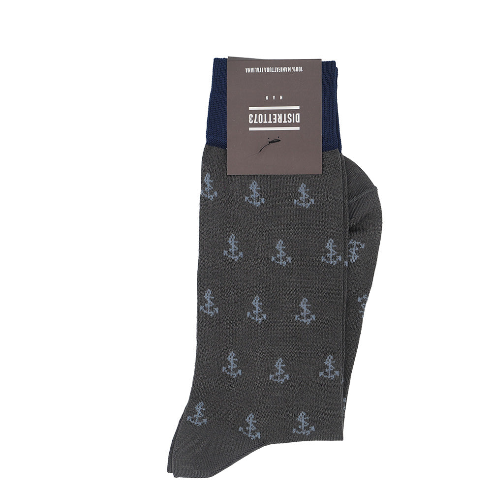 Gray Cellini Uomo Filoscozia cotton Seaport socks with nautical stripe pattern, designed for men's casual wear.