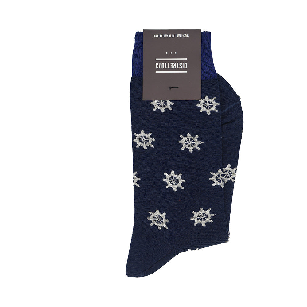 Cellini Uomo Distretto73 men's Filoscozia cotton Seaport socks in dark navy, featuring a nautical-inspired design.