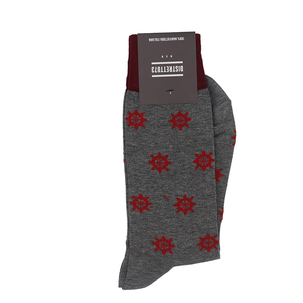 Cellini Uomo Distretto73 men's Filoscozia cotton Seaport socks in grey and red, featuring comfortable knit fabric and stylish design.