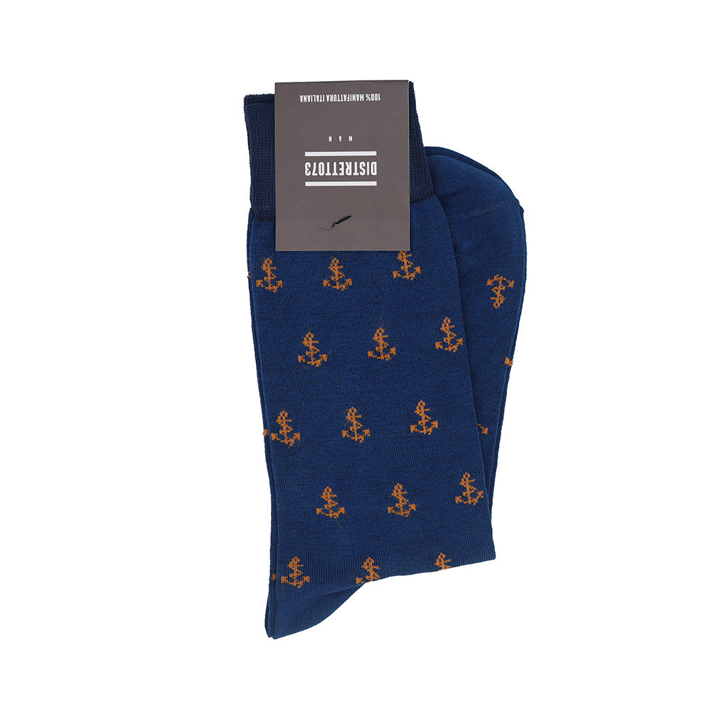Navy Seaport Socks by Cellini Uomo, men's Filoscozia cotton socks with a nautical design and ribbed cuff detail.