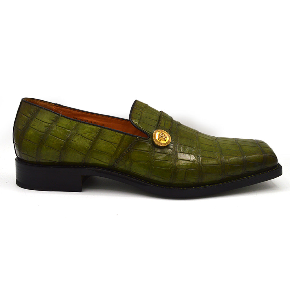Dress Shoes Green Crocodile Loafers GUCCI Green Crocodile Leather