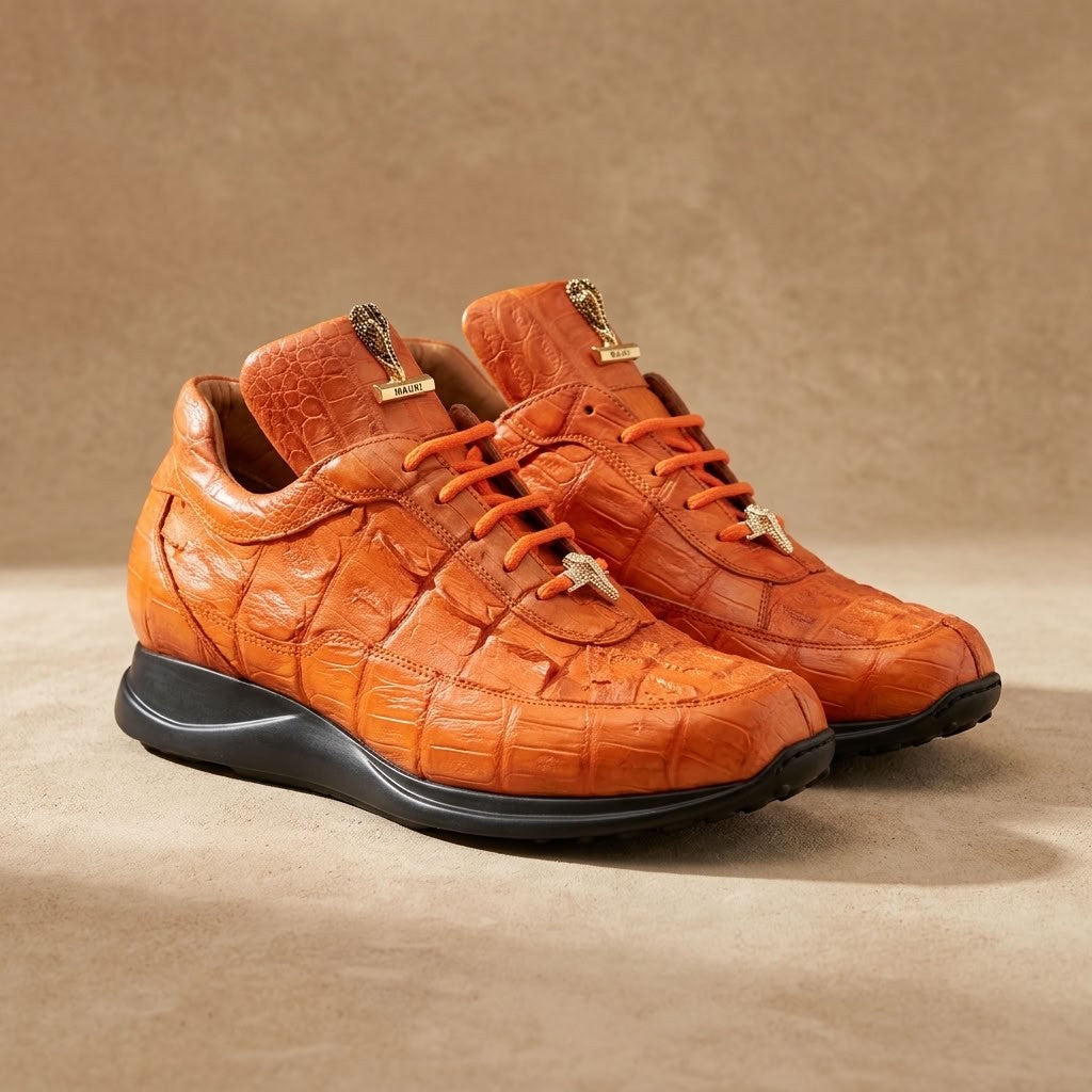 Mauri 8900 Caiman Fuscus sneakers in textured caiman leather with lace-up design and low-top silhouette